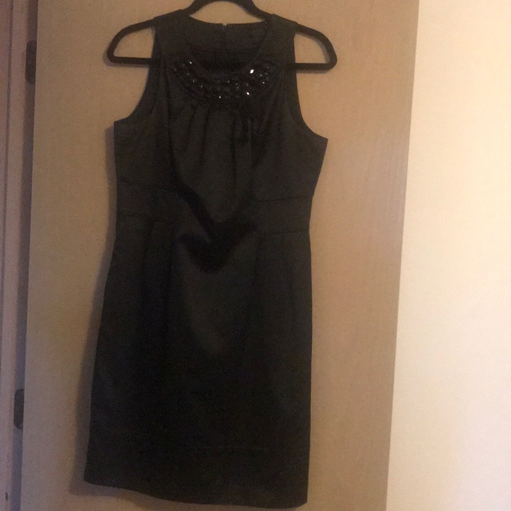 Black Satin Embellished Neck Mini Dress
